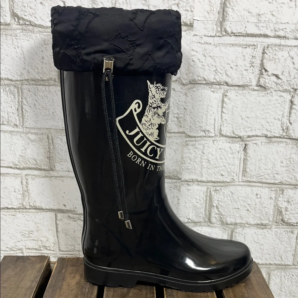 Juicy Couture Black Glossy Winter Rain Boots